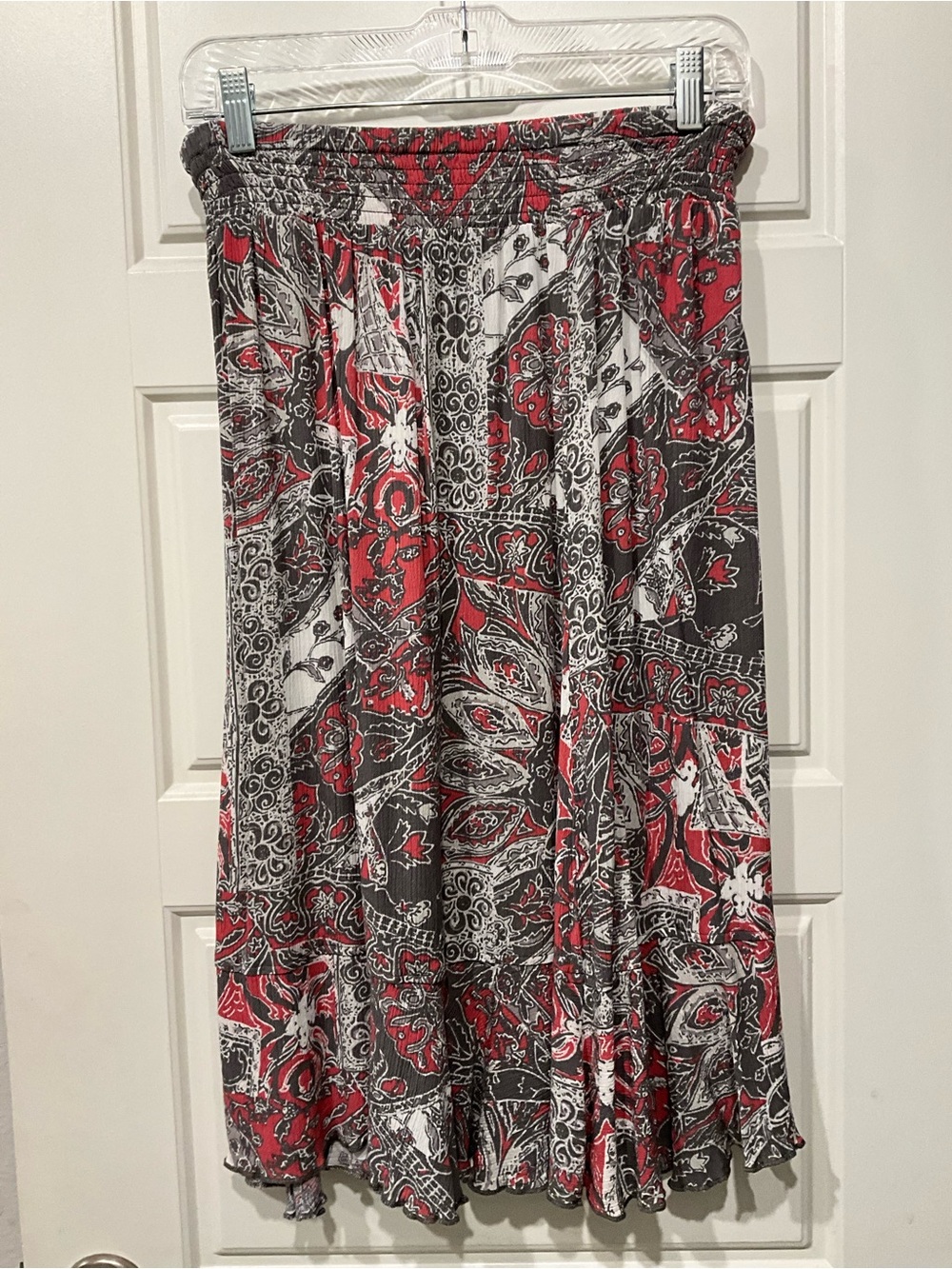 MULTIPLES Small Petite Mauve Gray Paisley Tiered Skirt